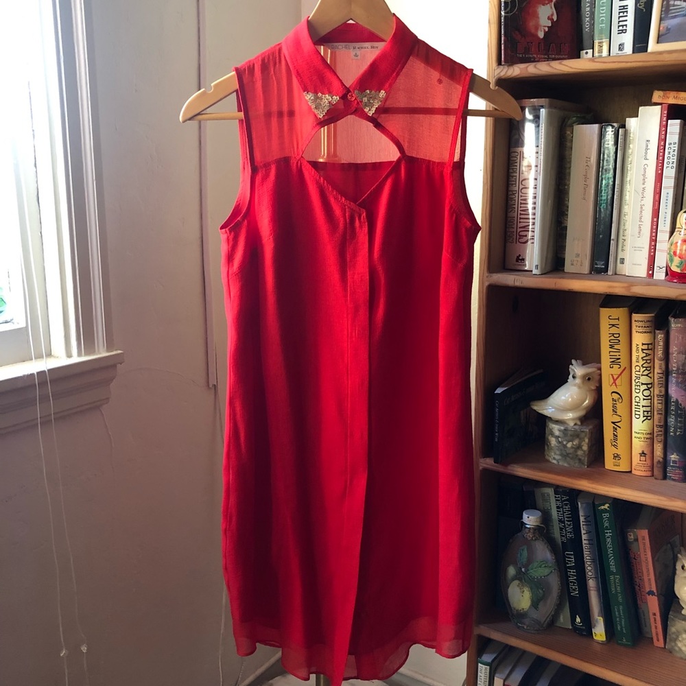 Rachel Roy Red Sleeveless Buttondown Collar Dress